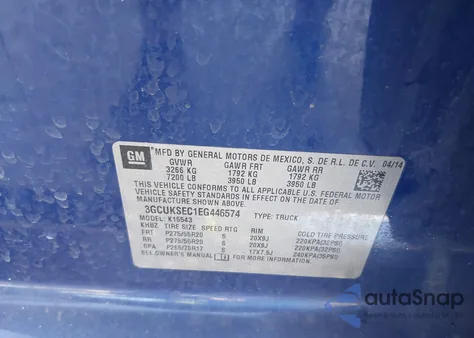 2014 Chevrolet Silverado 1500 1Lz from USA, damaged, VIN 3GCUKSEC1EG446574